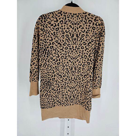 J Crew Womens Sz XS Hip Length Cardigan Sweater Black Tan Leopard Print - Picture 5 of 5